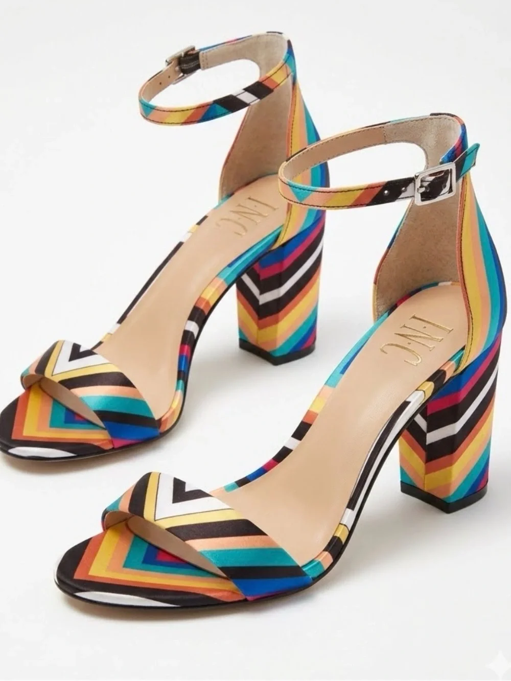 🥳Host Pick!!🥳 INC Elegant Satin Chevron Striped Women's Kivah Heels, NWOB, 9